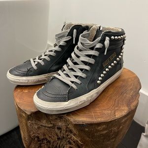 Golden Goose Slide in perfect condition black with silver studs